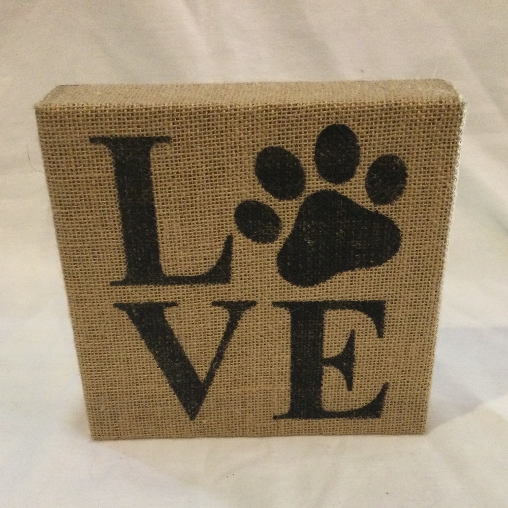 Love Dog Paw Decorative Wood Display Table Sign - EXCELLENT CONDITION